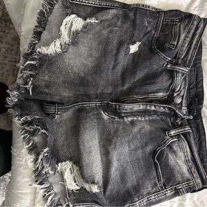 Distressed Black Denim Shorts